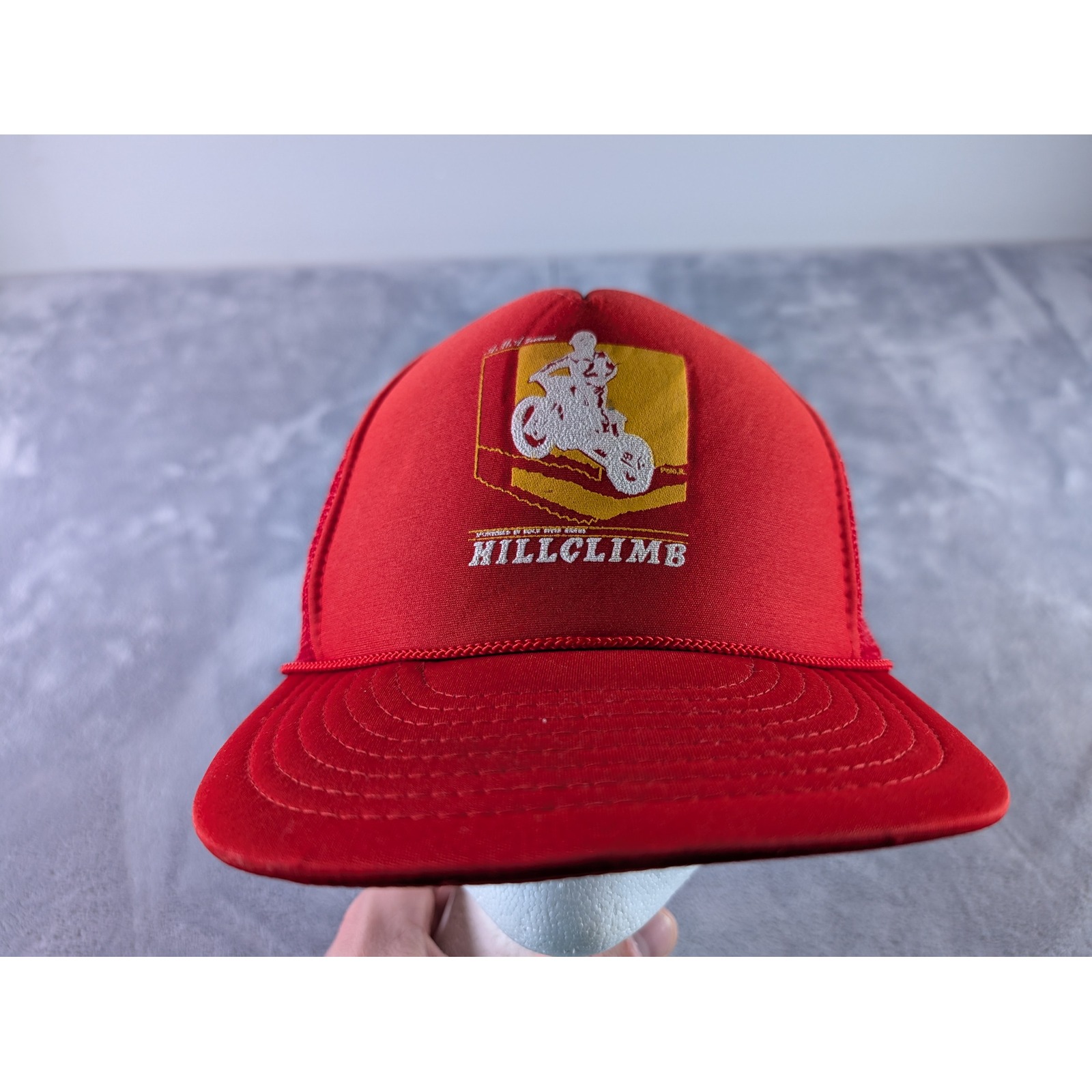 Vintage Hillclimb Motorcycle Trucker Hat Red Mesh Snapback Nissin Cap